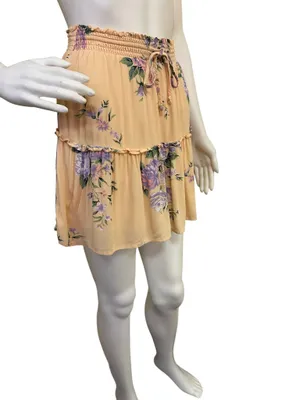 American Eagle Women's Peach Floral Tiered Skirt thumbnail 3