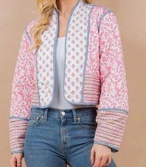 Fancy D Boutique Paisley Print Reversible Crop Jacket Pink thumbnail 1