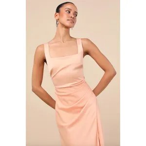 NEW Lulus Red Carpet Romance Peach Satin Square Neck Maxi Dress Formal Medium thumbnail 4