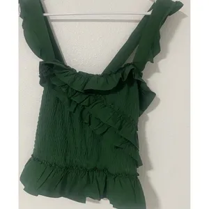Anthropologie Green Smocked Ruffle CamisolTank Top Square Neck Sleeveless SizeL thumbnail 3