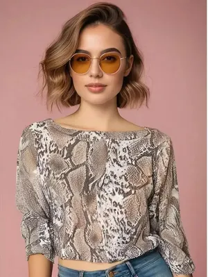 Altar'd State Women's Size Small Snakeskin‎ Long Sleeve Cropped Top Blouse thumbnail 1