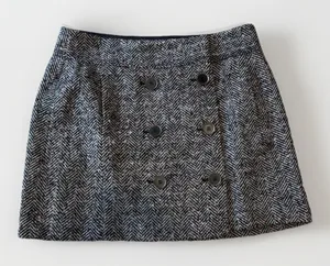 Loft Wool Blend Y2K Button Front Tweed Harringbone Dark Academia Mini Skirt 8 thumbnail 1