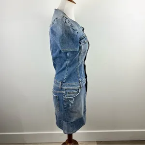 Retrofête Denim Sibi Mini Dress Puff Sleeve Square Neck Blue Wash Size M thumbnail 11