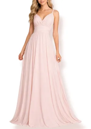 Lulus Baby‎ Pink Maxi Dress Pleated V Neck Strappy Formal Small Elegant Flowy thumbnail 1