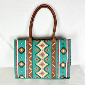 Wrangler Southwestern Dual Sided Wide Tote Bag Teal Western Boho Laptop thumbnail 2