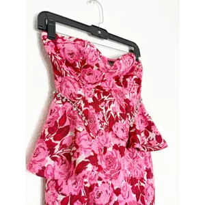 NWT ZARA Rose Floral Jacquard Peplum Mini Dress Size Medium Rhinestone Strapless thumbnail 8