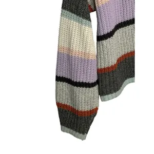 American Eagle Striped Sweater‎ Womens Medium Gray Multi Colorblock Knit Boho thumbnail 4