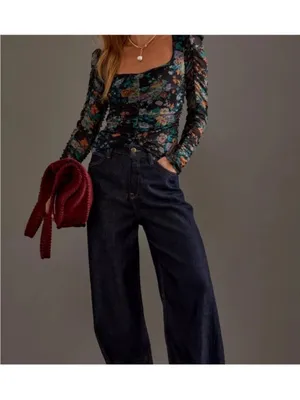 Anthropologie XS Top New NWT Long Sleeve Floral Ruched Mesh black Gorgeous RARE thumbnail 6