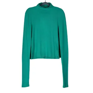 American Eagle Ribbed Mock Neck Crop Top Solid Green Long Sleeve Size S thumbnail 2
