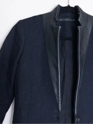 AllSaints Lorie Wool Long Coat 2 Ink Black Slim Fit Single Breasted Leather thumbnail 6