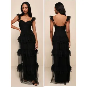 Lulus Pure Radiance Black Mesh Swiss Dot Tier Maxi Dress Size medium Whimsigoth thumbnail 2