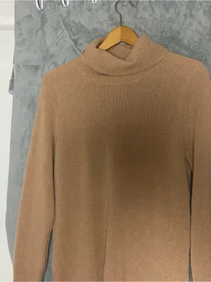 Women’s Camel Turtleneck Sweater Classic Cozy Knit Cashmere Fall Capsule Minimal thumbnail 3