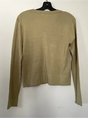 Vintage 100% Silk Minimalist Button Up Cardigan Small Green Neutral Quiet Luxury thumbnail 2