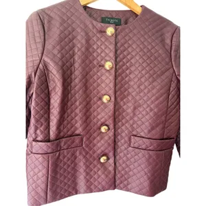 Talbots Petite Quilted Faux Leather Jacket 8P Burgundy Gold Crest Buttons thumbnail 4