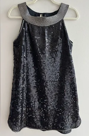 Miss Me Beaded Neck Sequin Mini Y2K Cocktail Dress, Black/Silver, Size Medium thumbnail 1