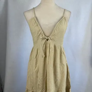 SIM & SAM Tan Linen Blend Tiered Maxi‎ Sundress Tie Front Spaghetti Straps Small thumbnail 5