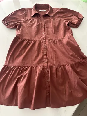 Abercrombie & Fitch Brown Poplin Trapeze Shirt Dress tiered dress cotton blend S thumbnail 1