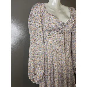 ASTR The Label Dress Womens Medium Blue Floral Cutout Maxi Long Sleeve Boho thumbnail 4