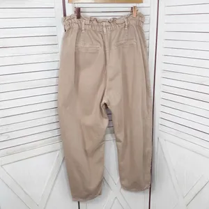 Zara High Rise Barrel‎ Leg Paper Bag Crop Jeans Baggy Beige Peach 12 thumbnail 2