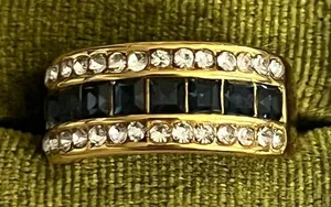 Gold-Tone Blue Crystal and Rhinestone Three-Row Band Ring 8mm Unisex Band Size 9 thumbnail 1