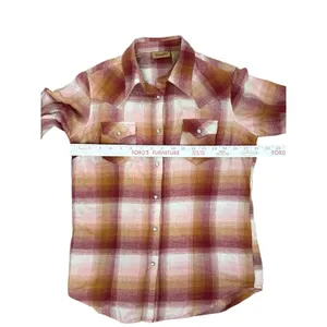 Wrangler Women Pearl Snap Plaid Flannel Shirt Red‎ Cream Chest Pockets Small thumbnail 7