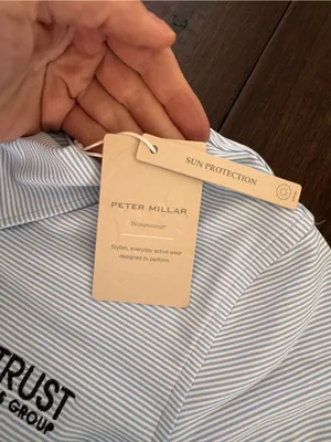 Peter Millar Light Blue Striped Polo with  Logo thumbnail 4