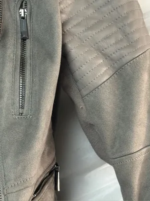 Y2K 2000s BCBGMAXAZRIA gray suede moto jacket thumbnail 5