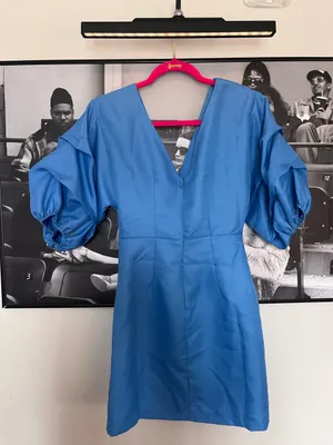 Showpo Blue Puff Sleeve Wrap Mini Dress – Size US 2 thumbnail 3