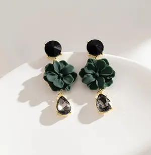 Green Flower Dangle Drop Earrings for Women thumbnail 3