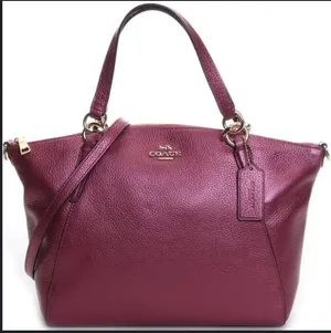 Coach Pebbled Leather Satchel Crossbody Bag Metallic Burgundy Gold Hardware thumbnail 1