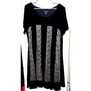R&M‎ RICHARDS Midi Dress Black Gold Metallic Shimmery Stretch Jersey Event 18W thumbnail 2
