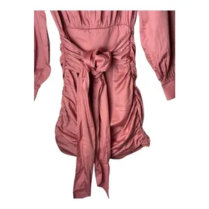 Ramy Brook Dress Women 2 Pink Flirt‎ Lorde Ruched Tie Waist Long Sleeve Mini NWT thumbnail 6