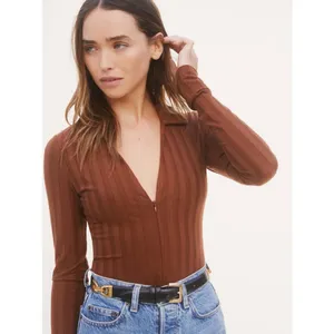 Reformation Jen‎ Bodysuit in Brown Size Large Bodycon Summer thumbnail 2