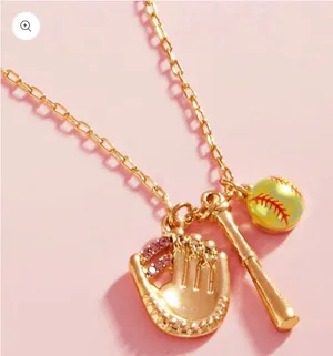 Softball Charm Pendant Necklace Gold thumbnail 1