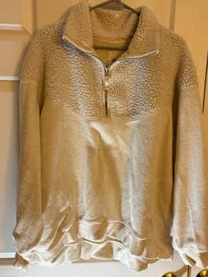 Aerie Women’s Sherpa Pullover Quarter-Zip Cream L thumbnail 1