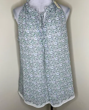 Max Studio Peasant Top LARGE Dainty Ditsy Floral Cottagecore Ruffle Feminine NEW thumbnail 1