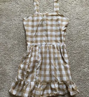 Tan and White gingham Checkered Dress thumbnail 1