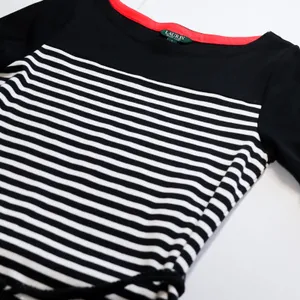 Lauren Ralph Lauren Sheath‎ Dress Women Size L Black White Striped Belted Cotton thumbnail 5