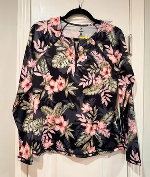 NWT Hurley Size S Floral Long Sleeve Rash Guard UPF 50+ Quarter Zip thumbnail 1