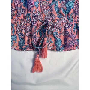 Simply Southern Pink Seahorse Print Ruffle Peplum Cotton Top Womens Medium thumbnail 7