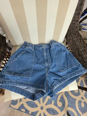 Levis Paperbag High Rise Cuffed Shorts Sz 29 Denim Blue Jean Elastic thumbnail 2