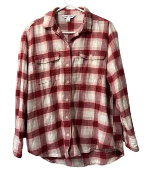 Old Navy The Boyfriend‎ Shirt Size Medium Plaid Long Sleeve Button Down Cotton thumbnail 1
