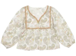 World Market Top Floral Paisley Boho Cottage Prairie Peasant Puff Sleeve S/M thumbnail 1