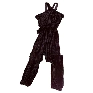 Sadie & Sage Textured Velvet Halter Jumpsuit Keyhole Crisscross Medium Glam thumbnail 3