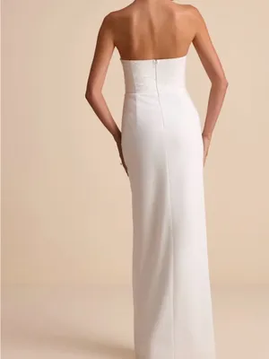 Lulu's Strapless White Lace Bustier Gown with Thigh Slit thumbnail 3