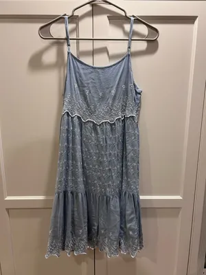 American Eagle Outfitters Light Blue Embroidered Midi Dress, Medium thumbnail 2
