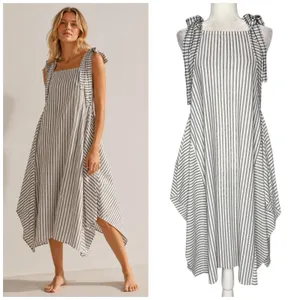 Zara‎ Trafaluc Pinafore Dress S Black White Stripes Apron Cover Up Asymmetrical thumbnail 2