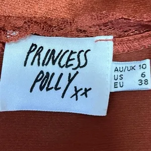 Princess Polly Brown Silk Satin Vintage Short Sleeve Tie Up Cropped Top Size 6 thumbnail 3