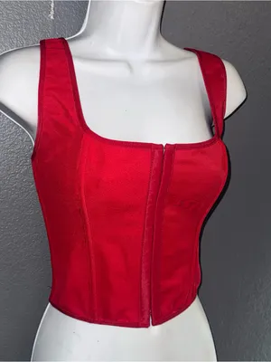 Sexy Red Corset Style Crop Top Lace Up Bow women’s size Small thumbnail 3
