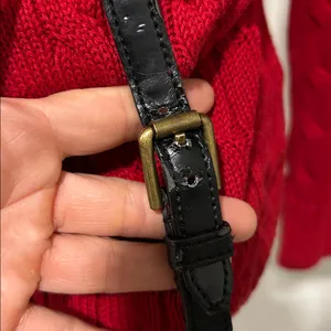 Lauren Ralph Lauren Sweater Womens S Red Cable Full Zip Brass Buckles Pockets thumbnail 3